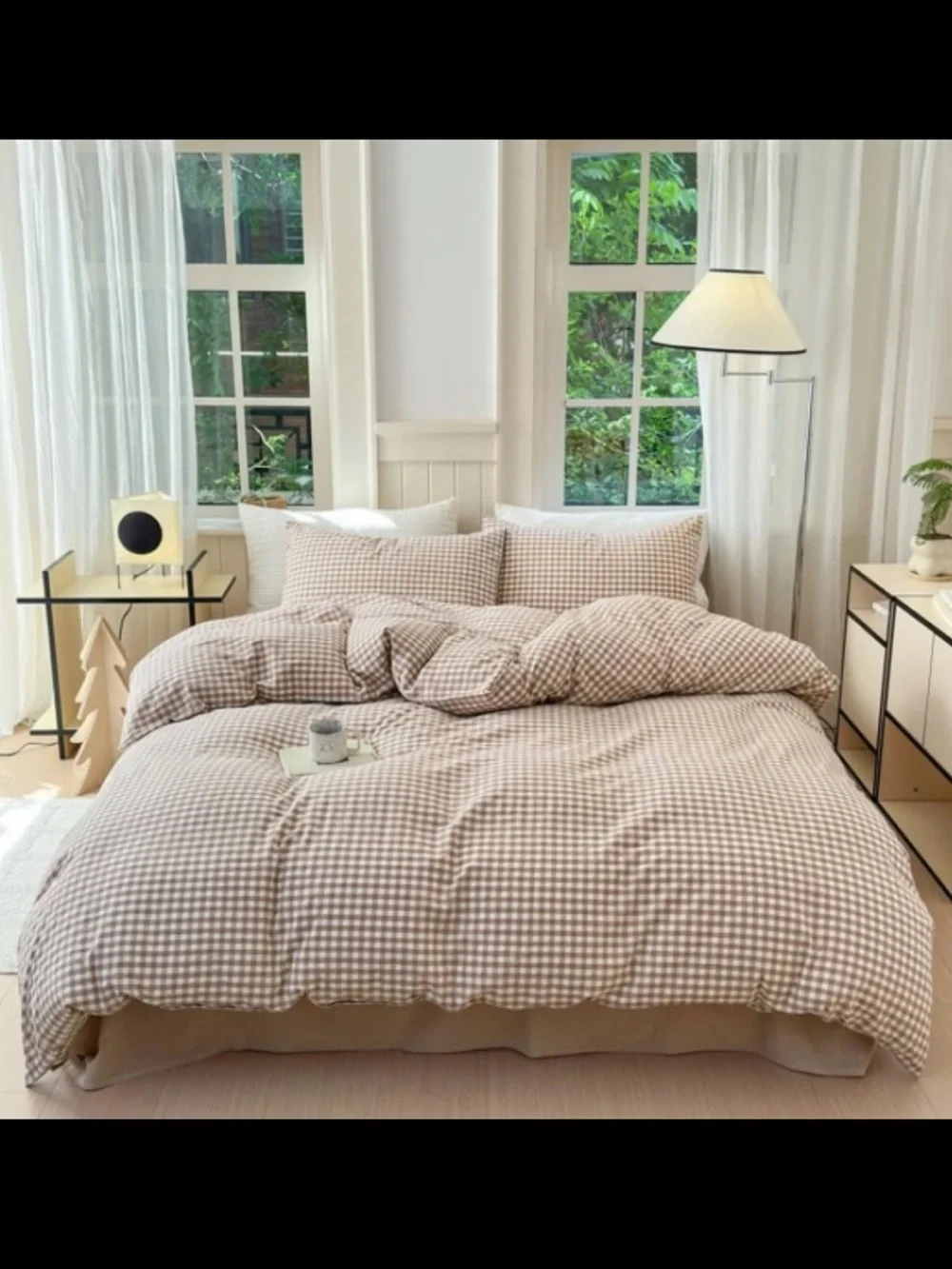 KING SIZE GINGHAM Duvet Set 3Pc 100% Brushed Microfiber- BROWN